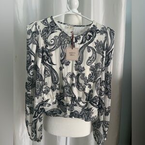 NWT Black and White Paisley Top